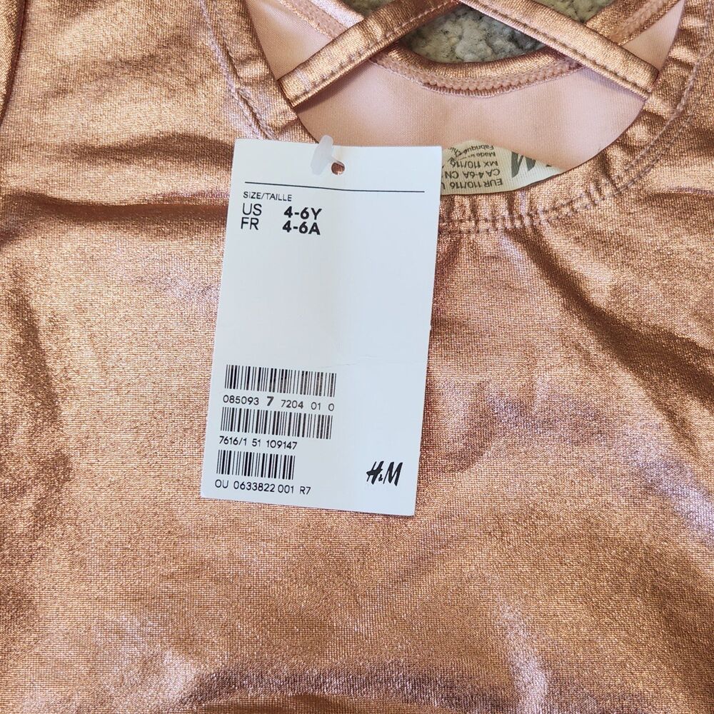 H&M girls frilled bodysuit metallic pink leotard size 4-6 years - Picture 2 of 8